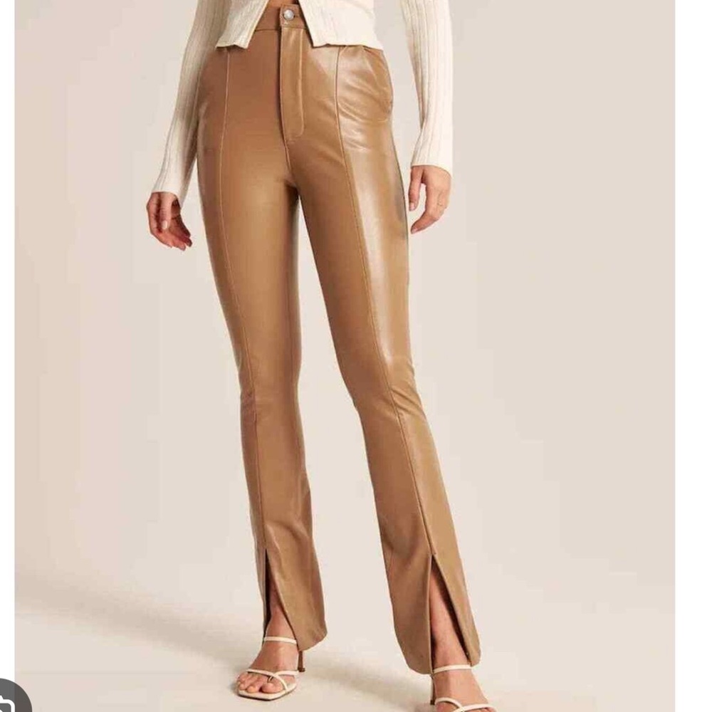 Abercrombie & Fitch Skinny Ultra High Rise Tan Faux Leather Split Hem Divided